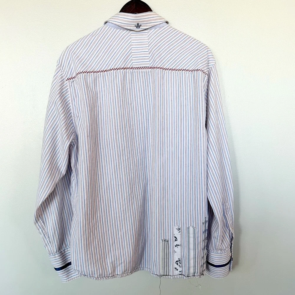 English Laundry 2X Women Shirt Pinstripe Patchwork Grandmacore Embroidered Boho